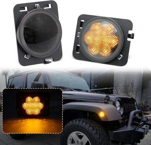 Front Side Marker Lights Compatible with Wrangler JL JLU 2018-2024 & For Gladiator JT 2020-2023, Amber Yellow Light Side Full LED (Smoked Lens) in Saudi Arabia