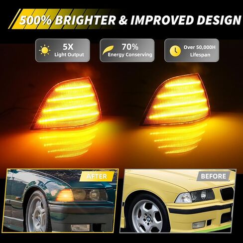 عوامل ضوء زاوية الإشارة المتوافقة مع 1992-1999 B-M-W E36 3 Series (2 Door Coupe/Convertible) ، [DOT Certified] غطاء إشارة الإشارة الزاوية [بدون لمبات] ، 2 أجهزة كمبيوتر ، عدسة واضحة in Kuwait