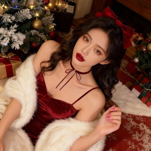 Red Velvet Choker Necklace for Women Vintage Red Bow Choker Necklaces Christmas Necklace Christmas Accessories Jewelry in Kuwait