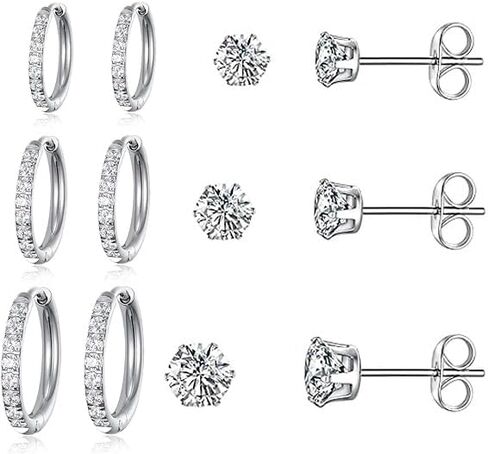 6 أزواج من الفولاذ المقاوم للصدأ أقراط مجموعة من hypoallergenic mini zirconia hoops الغضروف الحلزلة الصغيرة الصغيرة هيوجي أقراط للنساء الرجال ، الذهب الأصفر in Saudi Arabia
