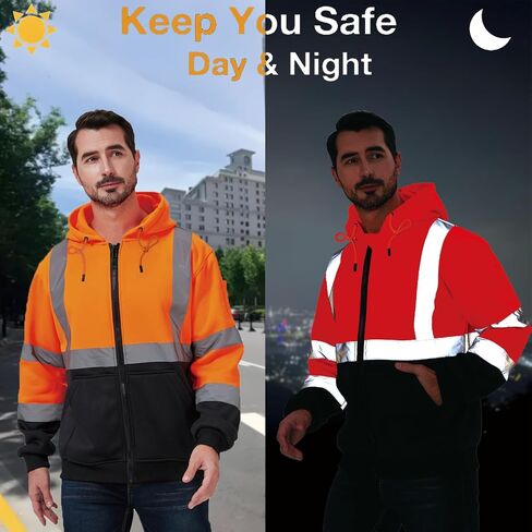 هودي سلامة عالية الرؤية ، قميص ملابس عمل عاكسة ، صفراء نيون وأسود ، Zip-up in Saudi Arabia