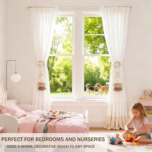 2pcs حبة الخشب حبة الستار tiebacks ، قفل الستار البوهيمي ، مشبك ستار شرابة ، لربط الستار لا ثقب اللكم الزخرفية لعلاج نافذة غرفة النوم (القهوة) in Kuwait