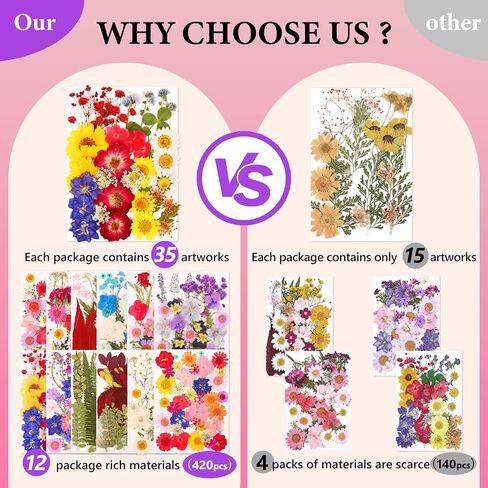 210 Pcs Dried Pressed Flowers for Resin,Real Nature Dried Flowers for Crafts Bulk Dry Flowers Leaves Kit Used for Resin Molds Scrapbooking DIY Art Crafts Candle Soap Making Nails Décor in Saudi Arabia
