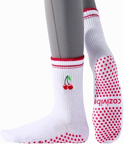 Pilates Grip Socks for Women Yoga Crew Socks for Pilates و Barre & Workout Cute Pattern Pattern Athletic Sock in Saudi Arabia