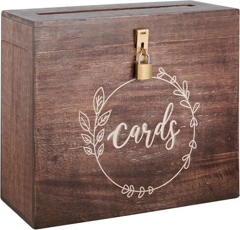 Wedding Card Box with Card Slit and Lock 12"X10"X4.5"- Gift Wishing Well Card Box for Weddings, Receptions, Birthdays, Graduations, Baby Showers, Honeymoon Funds LFBRNT in Saudi Arabia