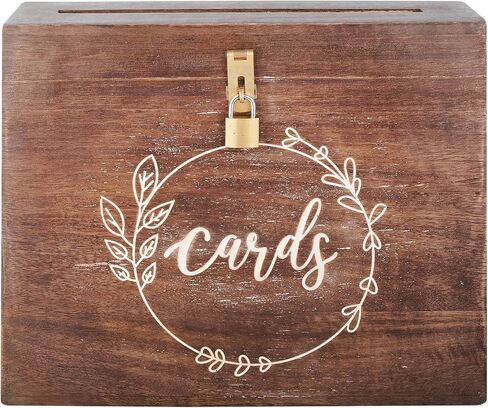 Wedding Card Box with Card Slit and Lock 12"X10"X4.5"- Gift Wishing Well Card Box for Weddings, Receptions, Birthdays, Graduations, Baby Showers, Honeymoon Funds LFBRNT in Saudi Arabia