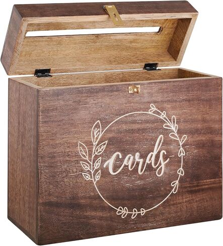 Wedding Card Box with Card Slit and Lock 12"X10"X4.5"- Gift Wishing Well Card Box for Weddings, Receptions, Birthdays, Graduations, Baby Showers, Honeymoon Funds LFBRNT in Saudi Arabia