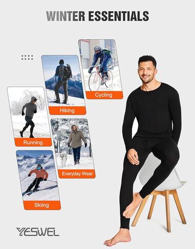 100% Merino Wool Base Layer Mens, Soft Thermals Underwear, Top and Bottom Set，Warm Long Johns Sets for Winter (S-2XL) in Saudi Arabia
