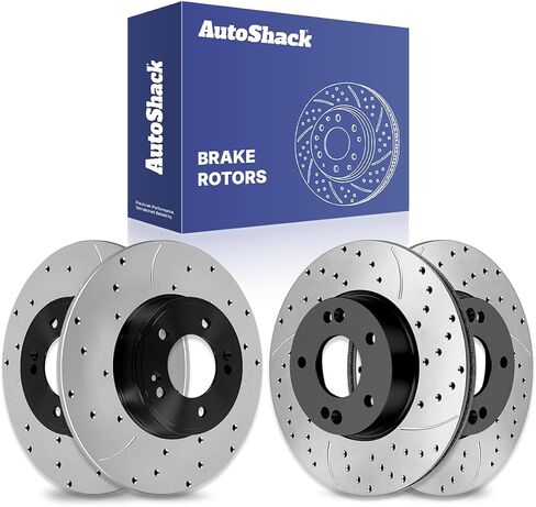 AutoShack Black Hat Drilled and Slotted Brake Rotors Front and Rear Brake Rotor Replacement Kit for Kia Soul Seltos Forte5 Forte Koup Hyundai Kona Venue Elantra Coupe Elantra GT Veloster BRKPKG0424 in Saudi Arabia