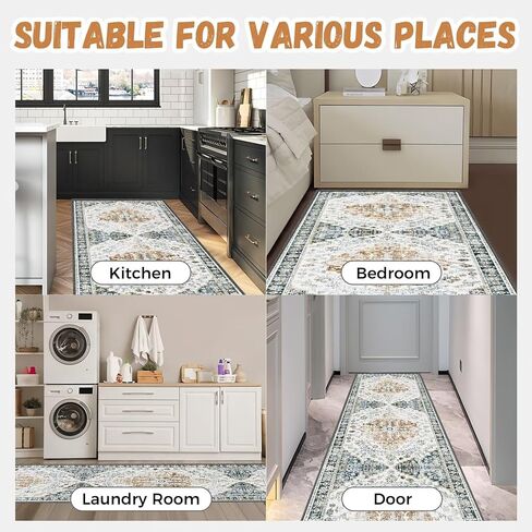 RALLWAY RUNNER BRACE 2X6FT BRANNER RUNNER RUD غير قابلة للانزلاق قابلة للغسل ، عداءة عتيق السجاد الصوف الصوفية العتيقة مع دعم المطاط للمزرعة وغرفة النوم والغسيل in Kuwait