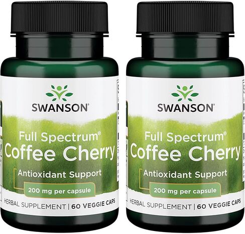Swanson Full -Simple Coffee Cherry - المكملات العشبية التي تشجع على دعم الجهاز المناعي وتقديم المغذيات النباتية الأساسية - دعم العافية الشامل الطبيعي - (60 كبسولات الخضار ، 200 ملغ لكل منهما) in Saudi Arabia