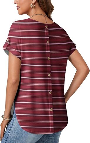 KIFOVEN Women’s Summer Tops Short Sleeve Side Split Tunic T Shirt Crew Neck Button Loose Casual Tees in Saudi Arabia