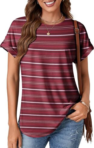 KIFOVEN Women’s Summer Tops Short Sleeve Side Split Tunic T Shirt Crew Neck Button Loose Casual Tees in Saudi Arabia
