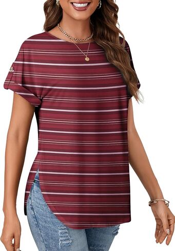 KIFOVEN Women’s Summer Tops Short Sleeve Side Split Tunic T Shirt Crew Neck Button Loose Casual Tees in Saudi Arabia