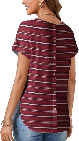 KIFOVEN Women’s Summer Tops Short Sleeve Side Split Tunic T Shirt Crew Neck Button Loose Casual Tees in Saudi Arabia
