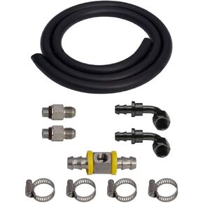 GlowShift Fuel Pressure Big Line Kit Compatible with Dodge Ram 2500 3500 5.9L Cummins 1998.5-2007 - Upgrades Fuel Line Size - Includes Rubber Hose, T-Fitting Adapter & Fittings