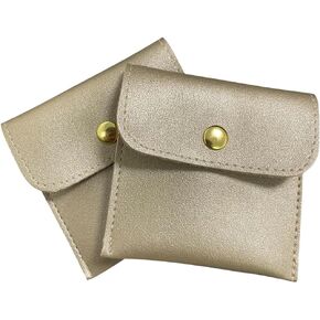 Pack of 2 PCS Jewelry Pouch with Snap Button for Necklaces Bracelet Rings Watch Earings (Gold)