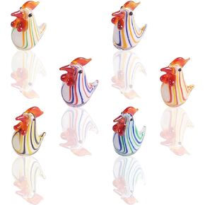 6Pcs Glass Chicken Figurine Handmade Blown Chicken Glass Art Statue Mini Glass Animals Chicken Decor for Collectibles Home Table Decoration Ornament