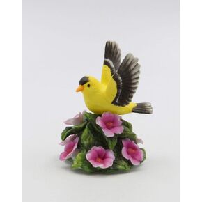 Cosmos Gifts Fine Porcelain Goldfinch Bird with Wild Rose Flowers Figurine, 3-3/4" H