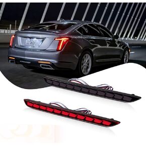 LED Rear Bumper Reflector Sequential Lights Turn Singal Driving Tail Brake Light DRL Plug and Play for 2019+ Cadillac CT5 CT5-V CT5-V Blackwing (Red)