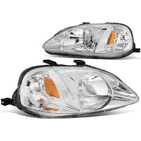 DNA MOTORING HL-OH-HC99-BK-CL1 Black Housing Headlights Replacement For 99-00 Civic