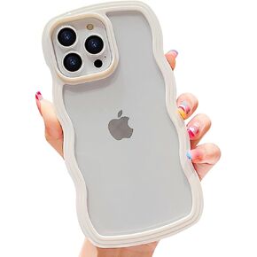 Fxlzcw Cute Clear Curly Wave Frame Compatible with iPhone 15 Pro, Slim Thin Soft Silicone Case - White in Saudi Arabia