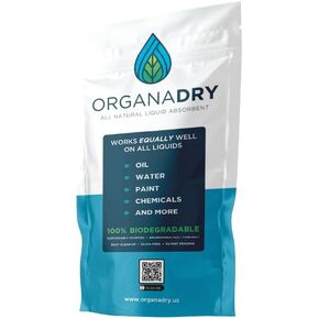 OrganaDry All Natural Liquid Absorbent | 100% Compostable | Silica Free | Industrial Automotive Oil Dry Cleanup Solution (1 lb Pouch)