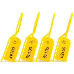 Leadseals(R) 1000 Plastic Lock Seal Numbered Tamper Seal Security Seal Tags, Pull Zip Ties, Disposable Self-Locking Ties for Fire Extinguisher, Tear Off Type, 210mm Length (Yellow)