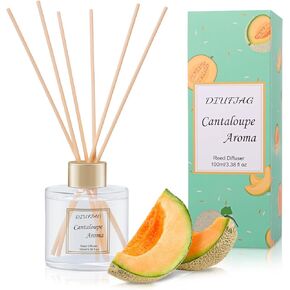 100ml Scent Diffuser with 6 Fiber Sticks, 3.5 oz Reed Diffuser Set Aromatherapy Fragrance Diffusers Air Fresheners for Home Bedroom Bathroom (Cantaloupe)
