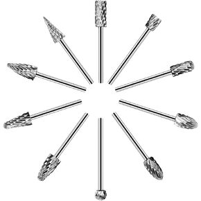 Carbide Burr Set compatible with dremel, HARDELL Double Cut Tungsten Carving Burr Bits, 1/8" shank 10PCS Rotary Tool Accessories for Woodworking, Drilling, Metal Carving, Engraving, Polishing