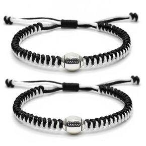 MANYC Football Bracelets For Boys Girls Mens Womens Adjustable Unisex Football Charm Bracelet Weaved Bracelet String Football Charm Football Gifts (Blackwhite 2PCS)