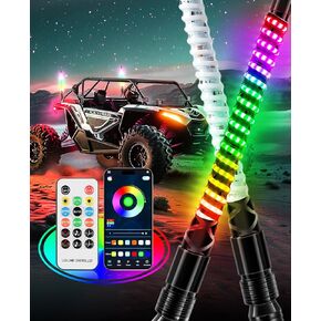2PCS 1FT Whip Lights for UTV ATV, App&Remote Control Waterproof IP68 Spiral RGB LED Whip Light，Chasing Lighted Antenna Pole Stick for RZR Can-Am Polaris Buggy Jeep