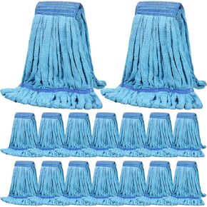 Lallisa 16 Pcs Bulk Commercial Mop Head Replacement 18 oz Tube Microfiber Mop Heads for Floor Cleaning Industrial Mop Heads Blue Looped End Wet Mop Head Refill for Home Commercial Industrial Use