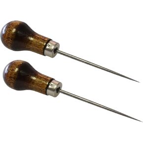 Stonestreet Leather Scratch Awl، 2 قطعة شكل القرع الخشب مقبض إبرة الصلب، أداة جلدية للحرف اليدوية