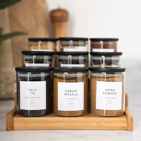 SAVVY & SORTED Spice Labels, 44 South Asian Spice Jar Stickers - Waterproof Kitchen Pantry Labels for Organizing Indian Spices