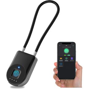 Fingerprint Cable Lock, Eseesmart Long Shackle Fingerprint Padlock with APP Control, Cabinet Lock, Luggage Lock, Outdoor Waterproof Padlock for Gym Locker, Luggage Suitcase, Cabinets, Gate
