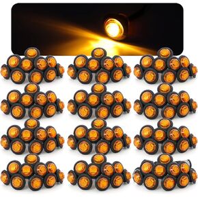 MADCATZ Big Sets 3/4 Inch Side Marker Lights Round Amber Light 3LED for Trailer,Truck,Lorry,Boat, Bus 12V DC Pack of 200.
