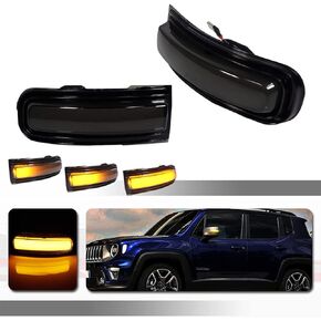 Tonsya Full Amber Led Lamps Smoked Lens kit Compatible With 2015 2016 2017 2018 2019 2020 2021 2022 Jeep Renegade Replace OEM Front Bumper Sequential LED Side Mirror Turn Signal Lights 2 Pcs