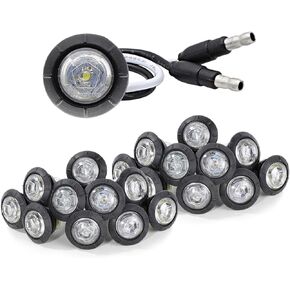Meerkatt (Pack of 20) 3/4 inch Round Clear Lens Red Light Mini Button Side Marker Indicators Lamp Stop Brake Rear for Truck Bus Lorry Trailer 2 Pin Plug 12V DC XT-DC