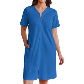 Ekouaer Women Zipper Robes Waffle Short Bathrobe Lightweight House Coat with Pockets Soft Nightgown S-3XL