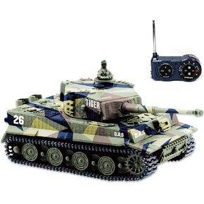 Remote Control Tank RC Tank - German Tiger I Panzer, Battery, Light, Sound, Rotating Turret and Recoil Action When Cannon Artillery Shoots, Mini 1:72 Scale, Assorted Color