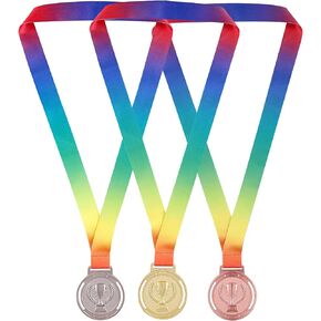 Gujiate Medals Metal Gold Silver Bronze Medals Winner Awards Olympic Style Medal with Rainbow Ribbon in Any Event, 2.55 inch, 3Pcs
