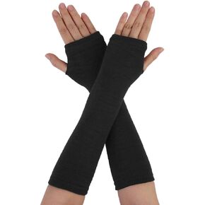 uxcell Women's Winter Warmers Fingerless Thumbhole Elastic Long Knitted Party Costume Gloves One Size Black