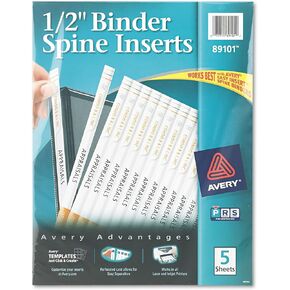Avery 89101 Binder Spine Inserts, 1/2-Inch Spine Width, 16 Inserts/Sheet, 5 Sheets/Pack