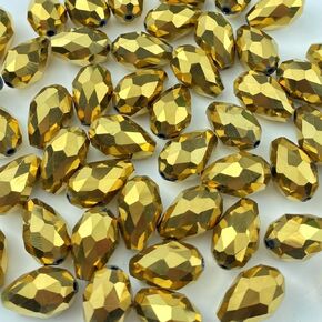 50pcs 10x15mm Teardrop Crystal Glass Beads Vertical Hole Faceted Glass Teardrop Spacer Beads for Bracelets Necklace Earring DIY Jewelry Making Craft(Lake Blue)