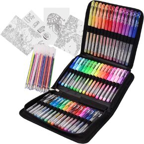 96 Color Artist Gel Pen Set with Portable Travel Case, Includes 24 Glitter, 10 Metallic, 7 Neon, 6 Pastel, 1 Classic Red, plus 48 Matching Color Refills,Back to school supplies