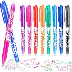 KERIFI Erasable Pens Rub Out Pens, 0.5mm Erasable Gel Pens with Rubbers on the End, Heat Friction Pens with Eraser, Handwriting Writing Pens for Kids Adult School Office Supplies (8 Assorted Colors)