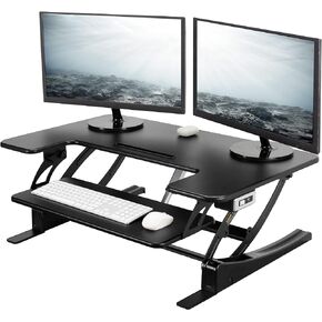 VIVO 36 inch Electric Height Adjustable Stand Up Desk Converter, VE Series, Sit to Stand Tabletop Dual Monitor Riser with USB Port, Black, DESK-V000VE