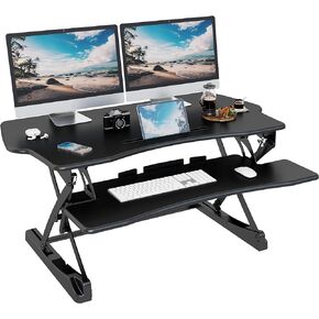 Standing Desk Converter, 47" Height Adjustable Sit Stand Desk Riser for Dual Monitors with Keyboard Tray, Black, SD10L in Kuwait