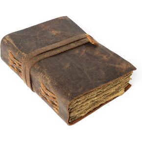 Leather Journal-Vintage Leatherbound Journal - Handmade Antique Deckle Edge Paper - Leather Sketchbook - Book of Shadows Journal - Thick Journal - Vintage Journal